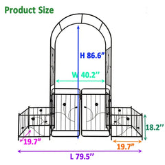 Metal Garden Arch With Gate 79.5'' Wide X 86.6'' High Climbing Plants Support Rose Arch Outdoor Black