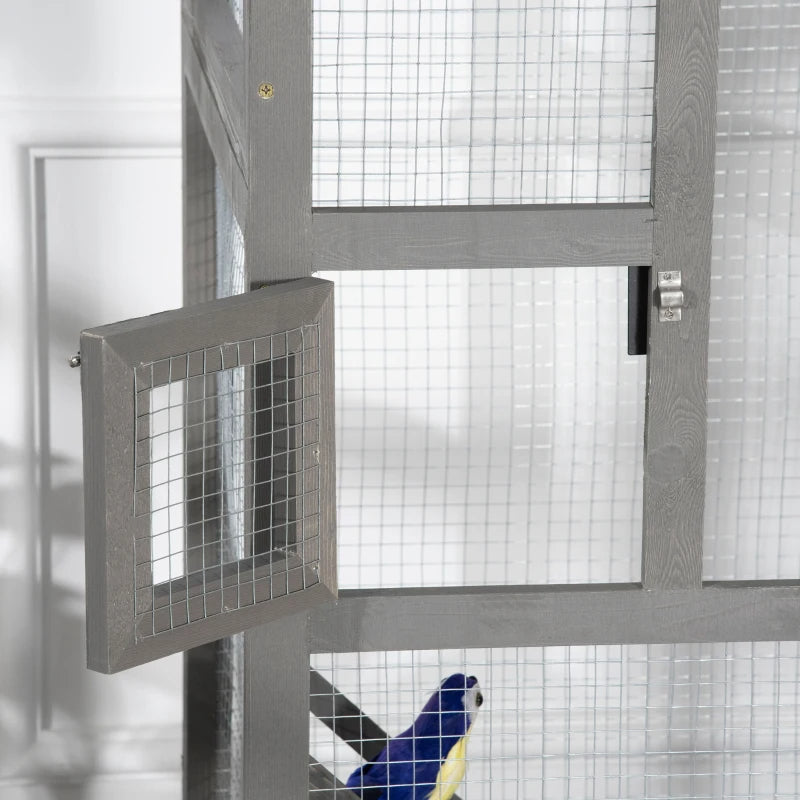 Wooden Bird Cage Outdoor Aviary House For Parrot, Parakeet, With Pull Out Tray And 2 Doors, Grey