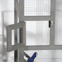 Wooden Bird Cage Outdoor Aviary House For Parrot, Parakeet, With Pull Out Tray And 2 Doors, Grey
