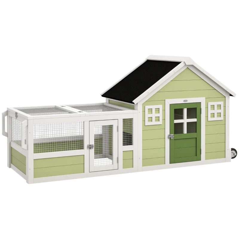 64 Inch Rabbit Hutch With Asphalt Roof, Handle, Wheels, Multicolo