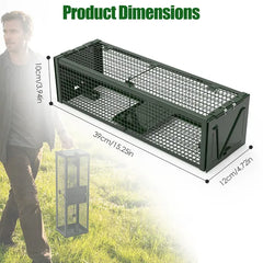 2Pack 15.35x4.72x3.94in 2-Door Humane Live Rat Trap Galvanized Iron Rodent Trap Cage Reusable For Home Garden Farm Warehouse