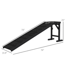 Dog Ramp w/ Non-Slip Carpet and Top Platform, 74" x 16" x 25", Black