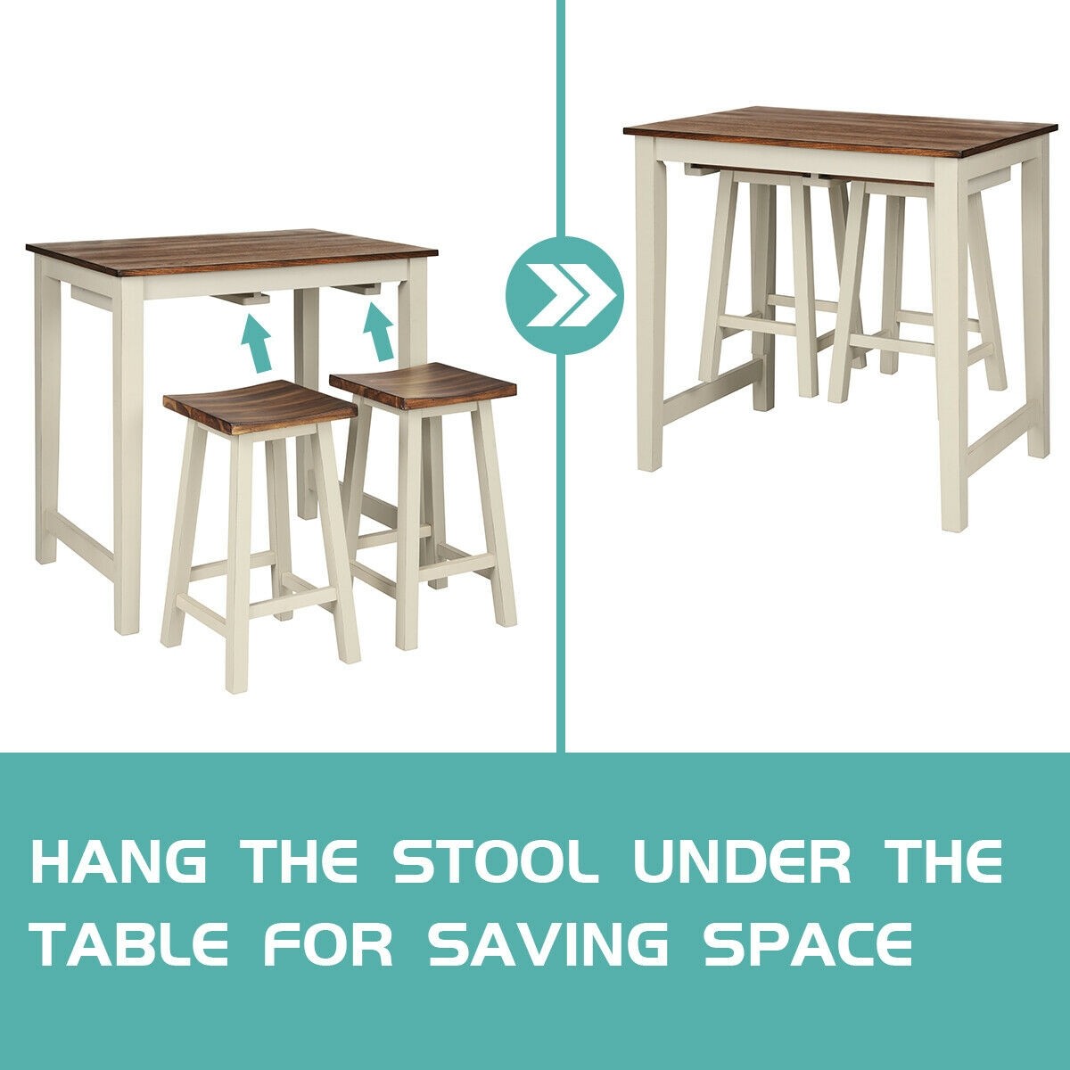 Counter Height Pub Table With 2 Saddle Bar Stools