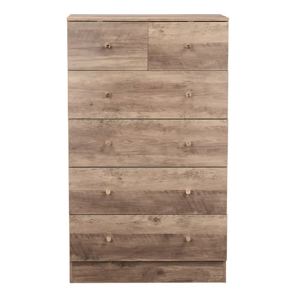 R279-9 Gray Particleboard With Textured Melamine Finish, 66*40*111cm, 4+2 Drawer Cabinet, Matte Gold Handles