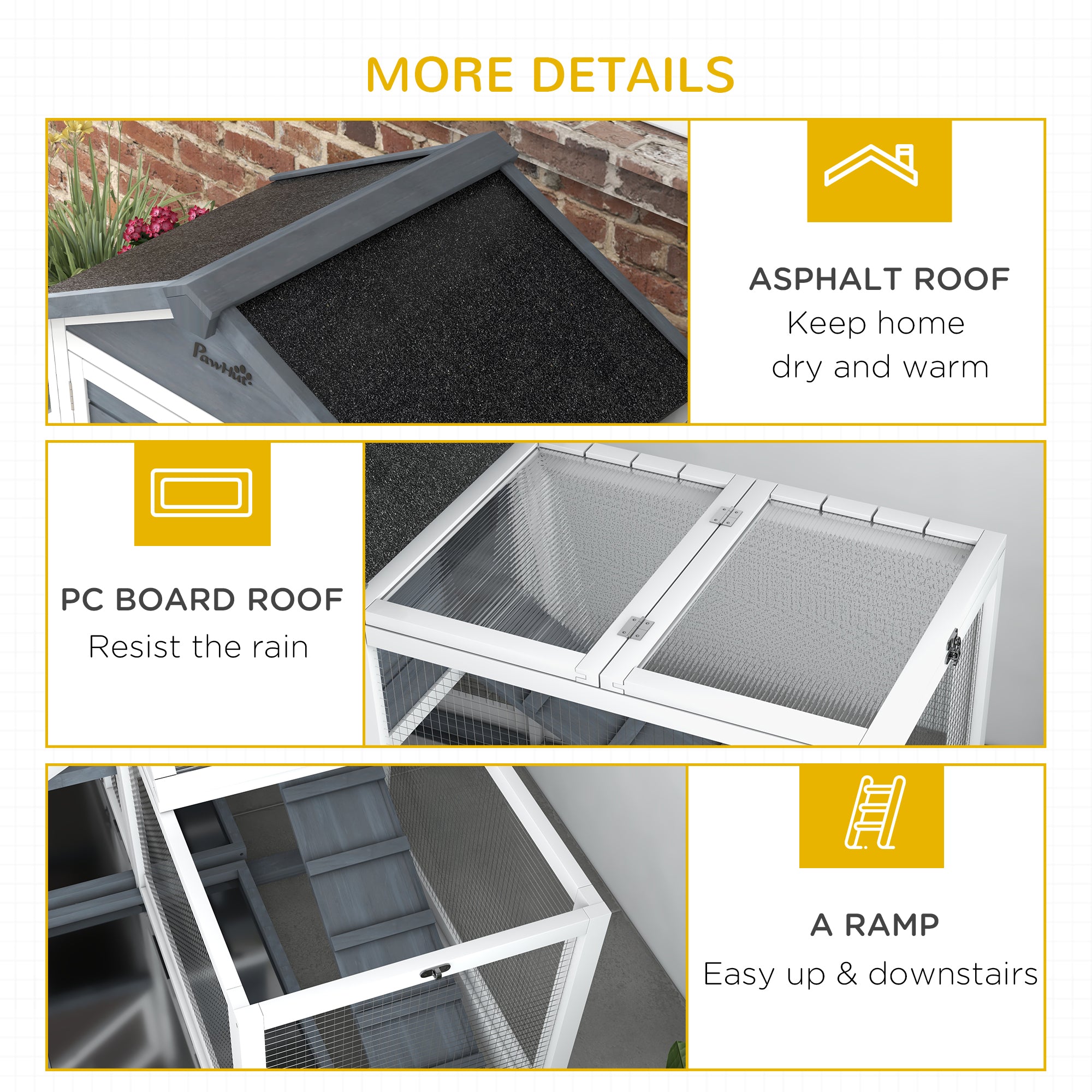 65" Wooden Rabbit Hutch, Pet Playpen with Openable Roof & Storage Box for Rabbits and Small Animals, Gray