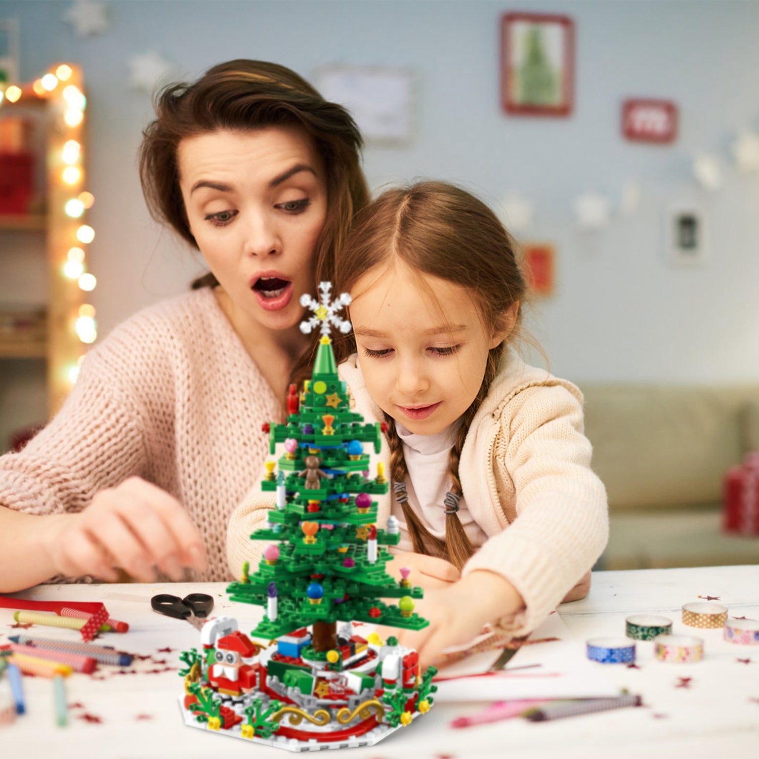 Year Christmas Tree Building Set With LED Light Tabletop Christmas Building Block 24 Days Christmas Countdown Calendar For Boys Girls 3-6