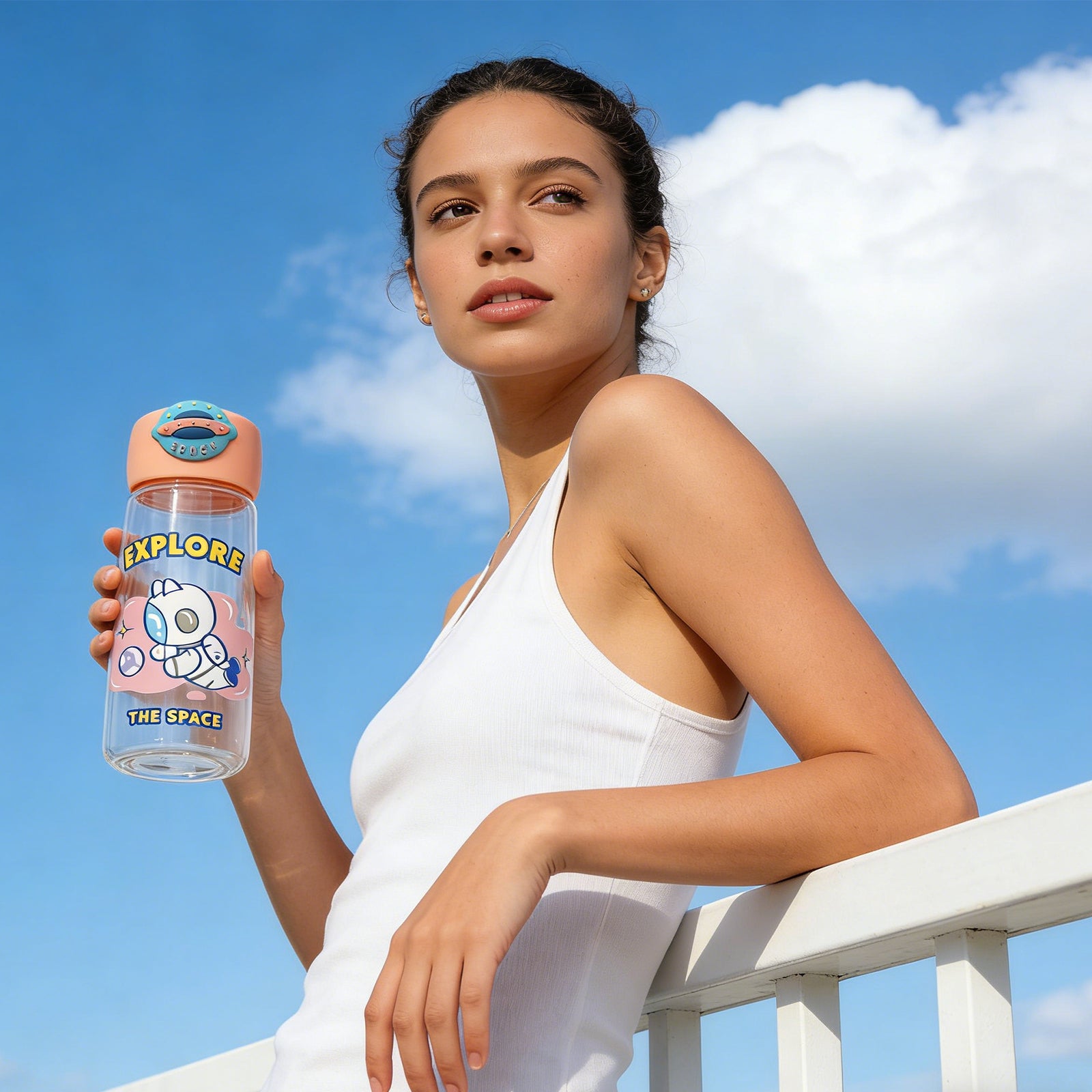 Astronaut Cat Plastic Bottle 400ml-Pink