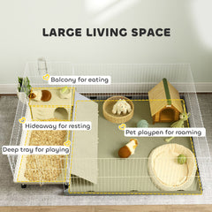 Small Animal Cage with Removable Pet Playpen, Guinea Pig Cage with Waterproof Pad, Hay Feeder, Water Bottle, Food Dish