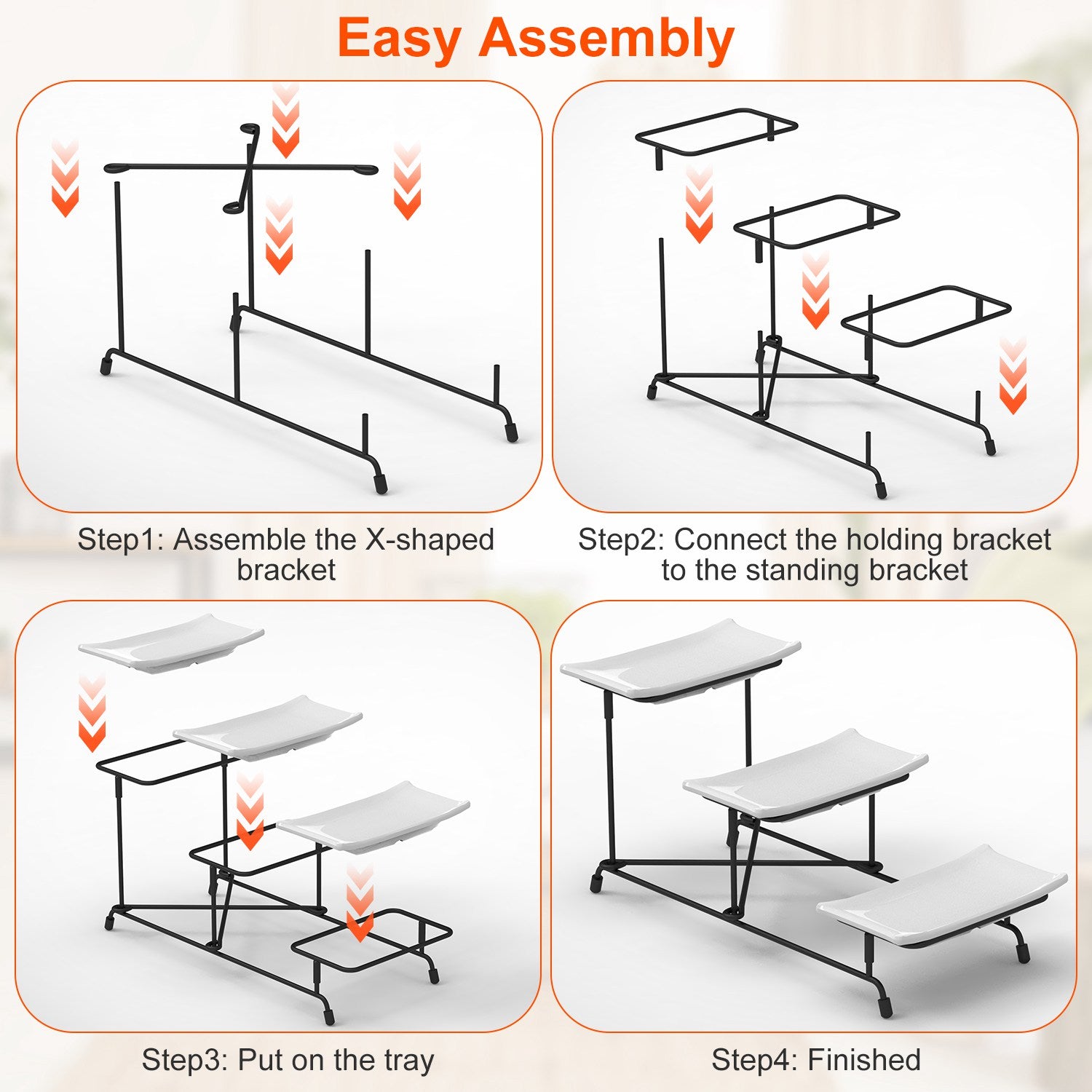 1Pc 3Tier Plastic Serving Tray Dessert Server Display Serving Stand Dinnerware With 3 Rectangular Plastic Serving Platters Metal Stand For Entertaining Fruit Dessert Veggie Cookies Party