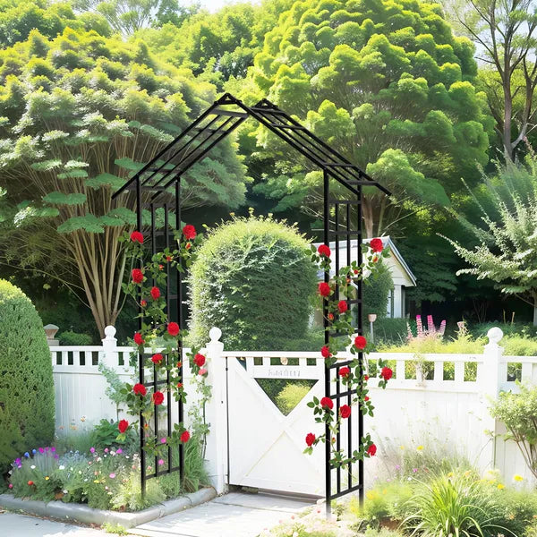 Metal Garden Arch With Adjustable Width W42.52''~W78.15''  Climbing Plants Support Rose Arch Outdoor Black