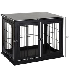 Crate Furniture, 32Small Dog Cage End Table With 2 Doors, Lockable Door, Puppy Kennel Indoor, Black