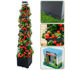2-Pack 44.8" Self-Watering Tomato Planter With Trellis – Heavy-Duty Indoor & Outdoor Raised Garden Box, Built-in Trapezoid Climbing Grid For Tomatoes, Vegetables & Vining Plants
