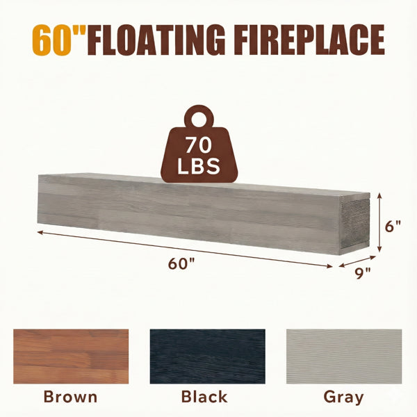 60" Rustic Wood Fireplace Mantel,Wall-Mounted & Floating Shelf For Home Decor