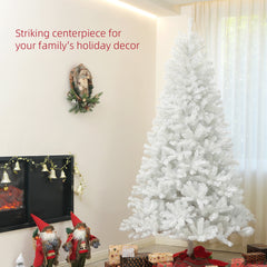 HOMCOM 9ft Tall Artificial Christmas Tree, Unlit Xmas Tree With 2132 Branch Tips, Auto Open, Steel Base, Holiday Decor For Home Office, White