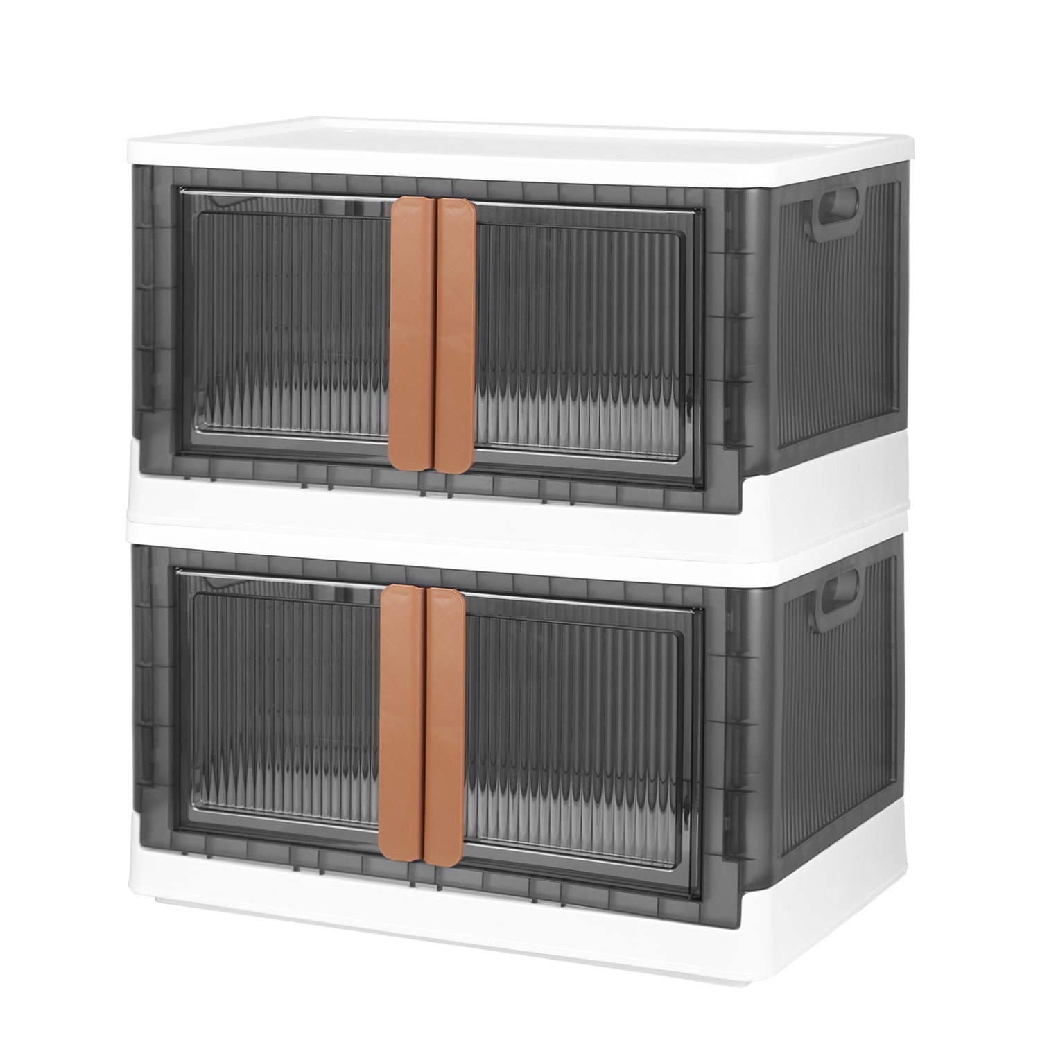 2Pc Foldable Storage Bins With Lid Collapsible Stackable Closet Organizer Containers With Front Door Lock 4Pcs Wheels 32L 72L Size Options