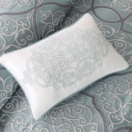 12 Piece Comforter Set With Cotton Bed Sheets Blue Cal King