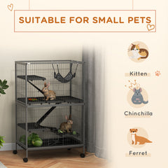 50" H Rolling Small Animal Cage with Hammock, Ferret Cage, Chinchilla Cage, Pet Habitat with 4 Doors, Removable Tray