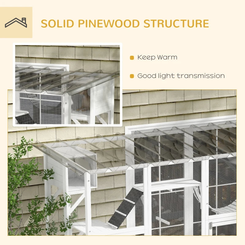 Cat Window Box , Large Catio With Shelves & Bridges, Outside Enclosure For Multiple Cats, White
