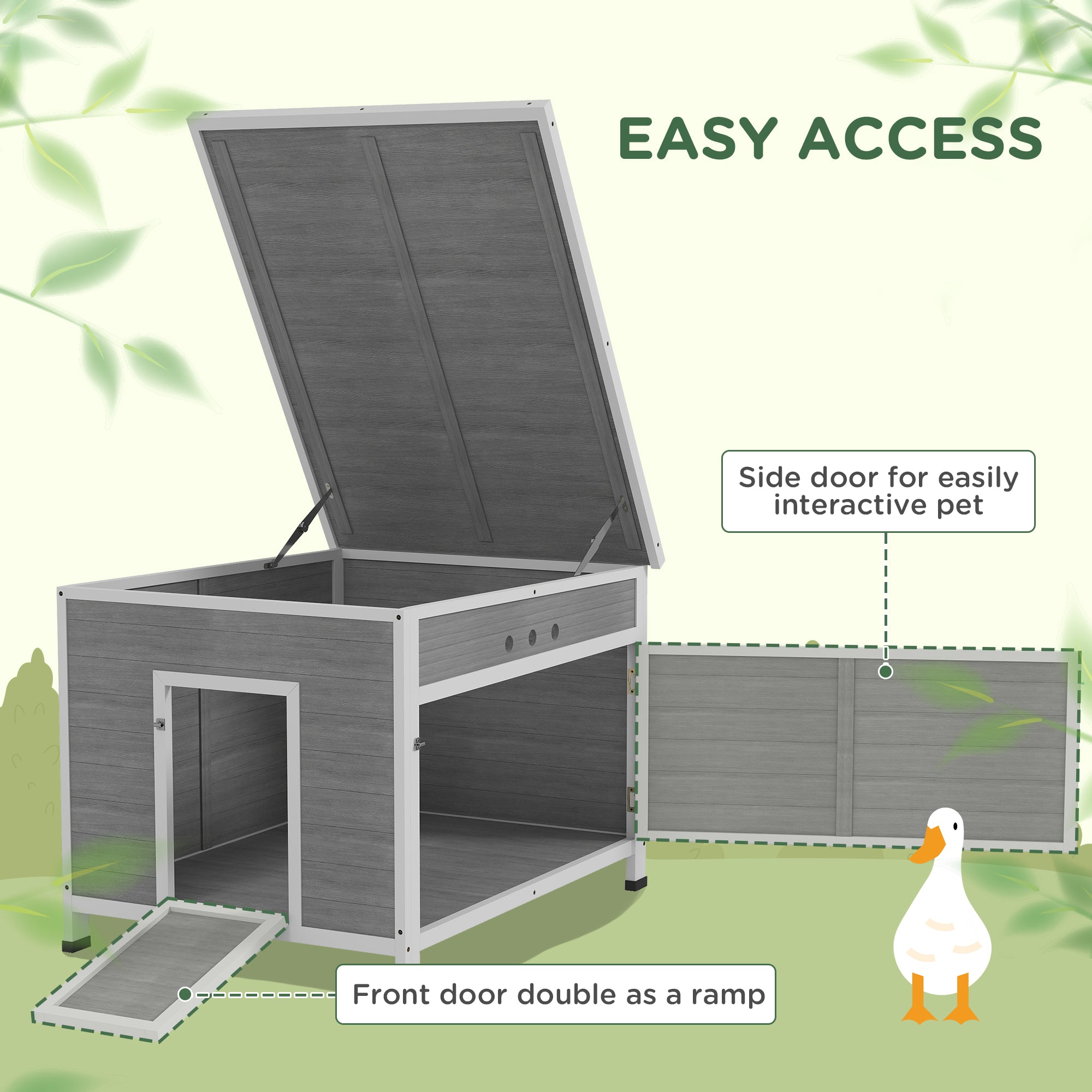 Wooden Duck Coop with Openable Roof, Removable Floor, Double Doors, Ramp, for 3-6 Ducks, Chickens, 30" x 38" x 30"