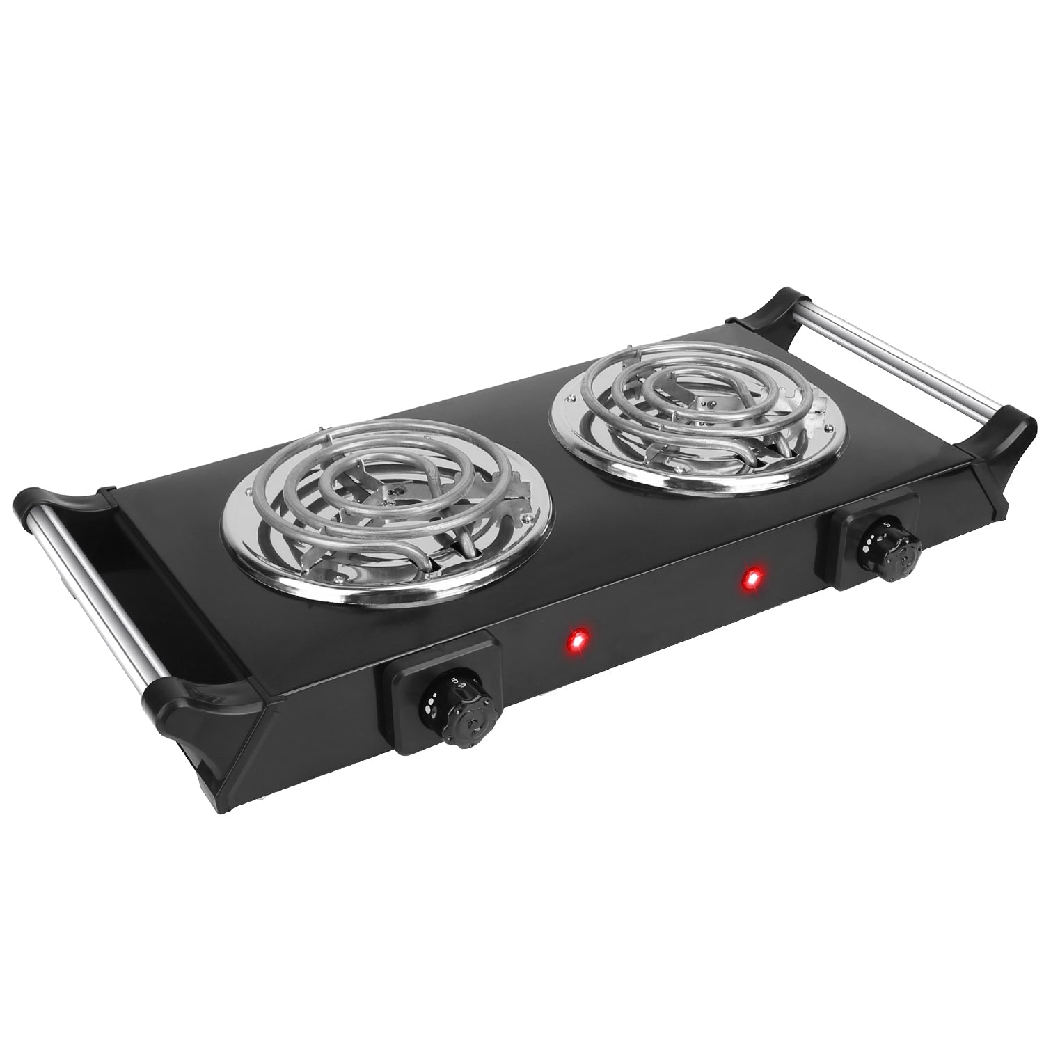 2000W Electric Dual Burner Portable Coil Heating Hot Plate Stove Countertop RV Hotplate With 5 Temperature Adjustments Portable Handles For Food Preparation
