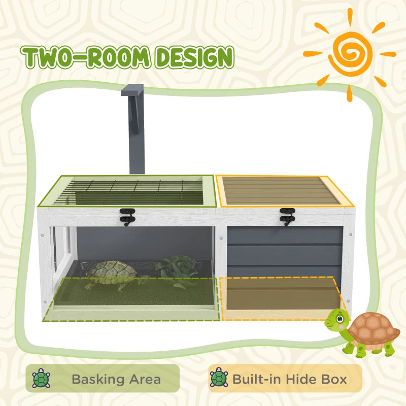 Tortoise Habitat, Wooden Tortoise House W Lamp Holder, Gray