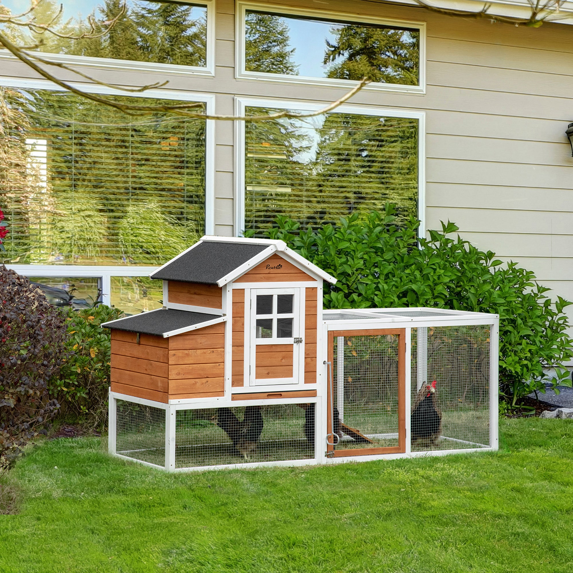 76" Wooden Chicken Coop with Safe and Healthy Non-Polluting Materials, Outdoor Hen House Poultry Cage with Weatherproof Materials