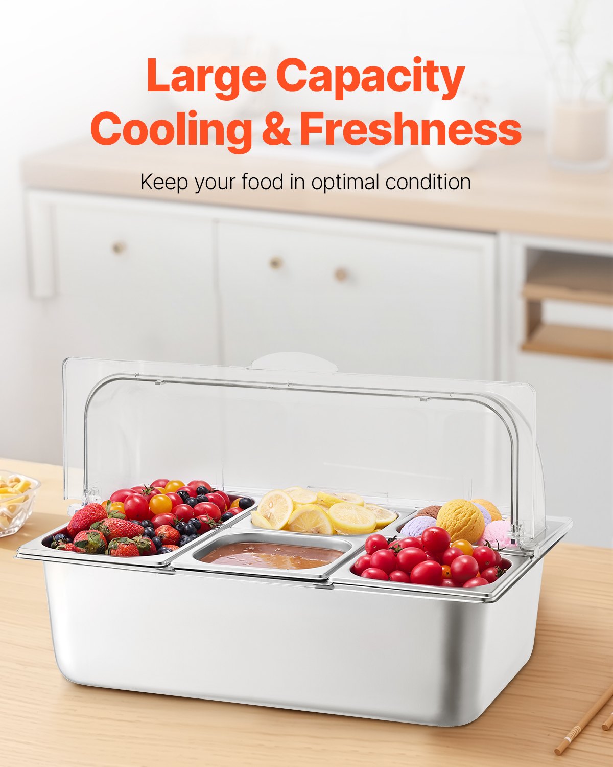 Countertop Food Serving Display Container 5 Pan Condiment Dispenser With Lid