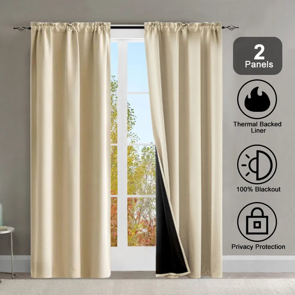 Rod Pocket Thermal Insulated With Coated Lining 52 In. W X 63 In. L Indoor Blackout Curtains,2 Colors Available,Set Of 2