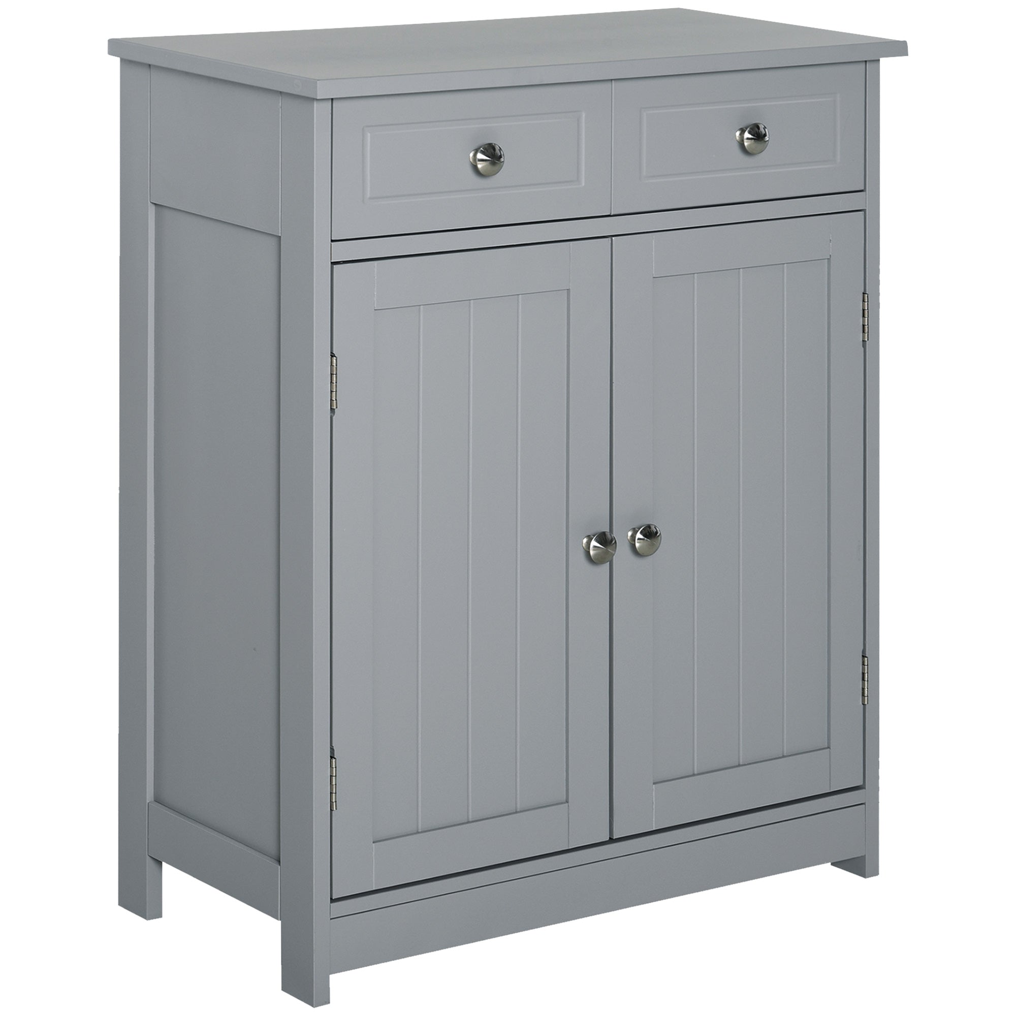 Freestanding Bathroom Floor Cabinet, Wooden Bathroom Cabinet with 2 Doors, 2 Drawers and Adjustable Shelf, Gray