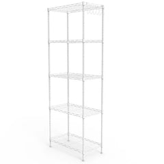 5-layer Display Rack With Adjustable Layer Spacing, Plug-in Deformable Structure, Adjustable Feet, Made Of Iron, 54*29*150cm, Powder-coated Matte White