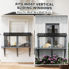 Wooden Cat Catio, Outdoor Cat Enclosure Window Perch with Jumping Platform, for Safely Enjoying Outdoor Sights, Gray