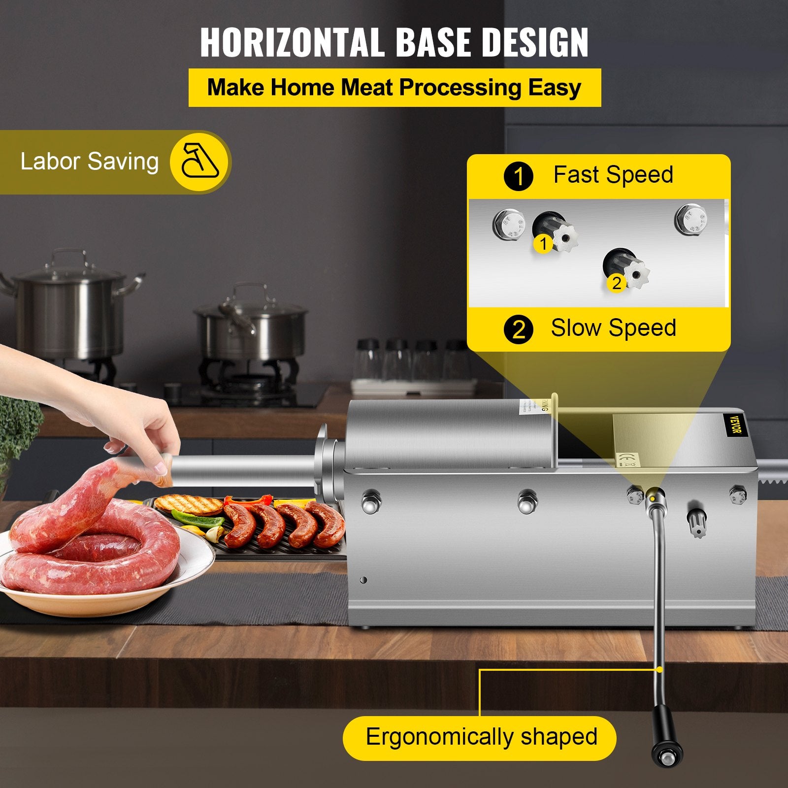Horizontal Sausage Stuffer 3L/ 7Lbs Manual Sausage Maker With 5 Filling Nozzles Sausage Stuffing Machine For Home & Commercial Use Stainless Steel