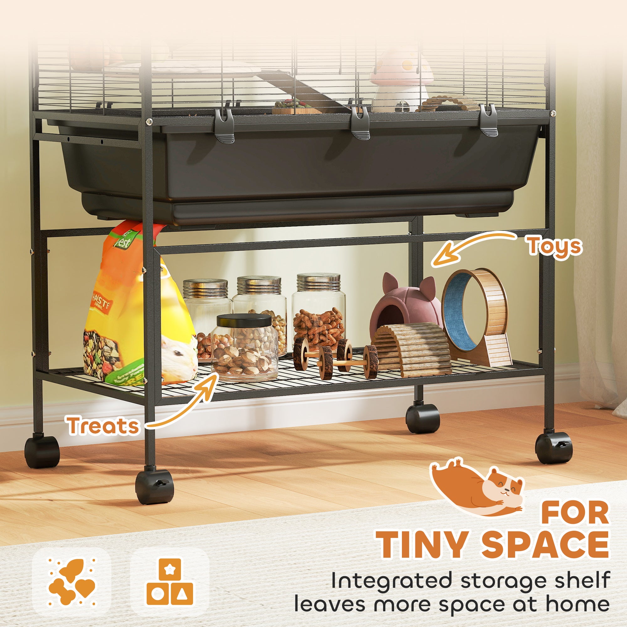 5 Tier Hamster Cage, Rolling Rat Cage with Deep Tray, Storage Shelf, Big Exercise Wheel, Hut, Tube System