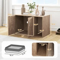 PawHut Cat Litter Box Enclosure With Scratching Board, Cat Washroom End Side Table,  Walnut Brown