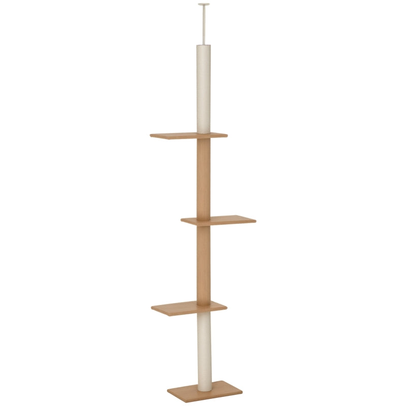 Floor-to-Ceiling Cat Tree Cat Climbing Tower With Sisal-Covered Scratching Posts Natural Cat Tree Activity Center For Kittens Cat Tower Furniture
