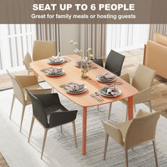 Pine Wood Dining Table for 6, 59" Rustic Rectangular Kitchen Table with Large Tabletop for Dining Room, Natural