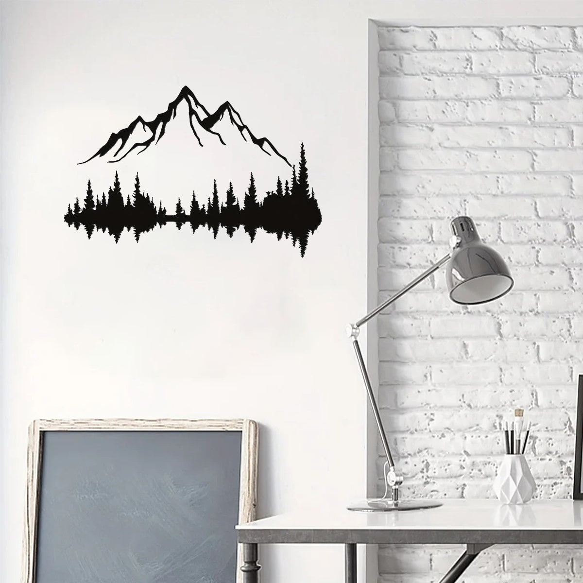 Large Black Metal Wall Art Set Of 2 - Mountain Forest Tree Sculpture Wall