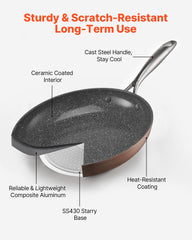 3 Piece Frying Pan Aluminum Skillet Set 8 10 12 In Handle Pre-Seasoned Grey