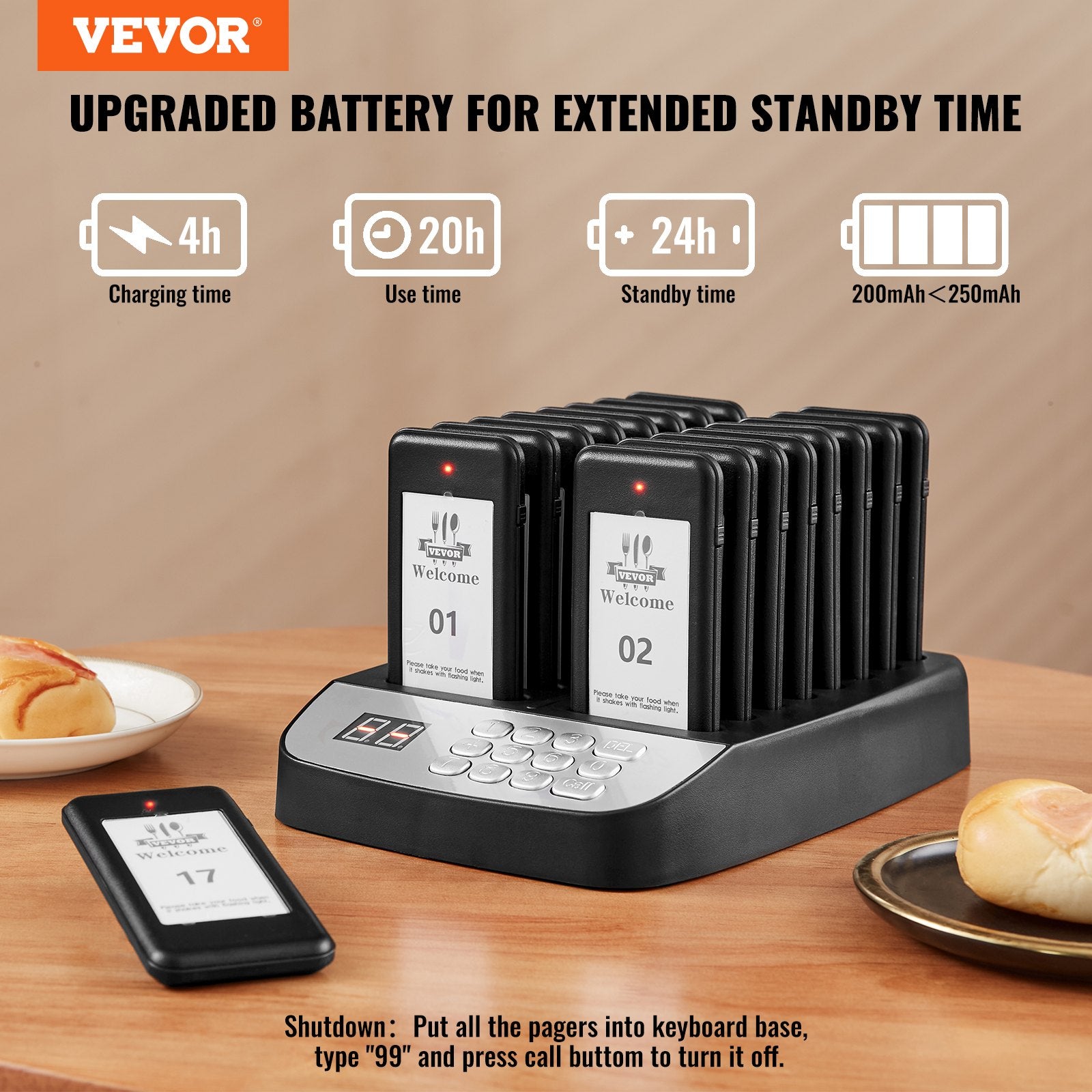 Restaurant Pager System, Wireless 500m Long Range Lineup Waiting Queue Signal, Guest Customer Calling Beepers With Vibration & Flashing, 16 Buzzers For Food Truck, Church, Nursery, Hospital