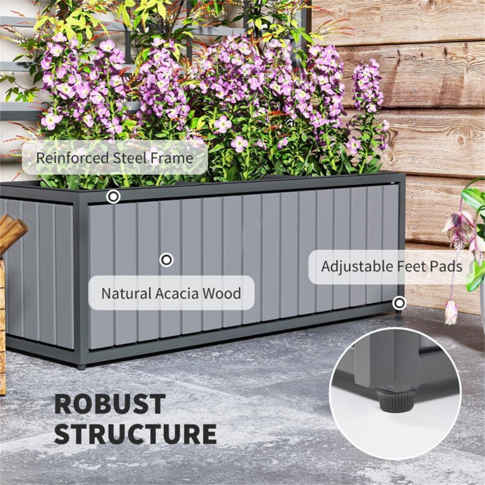 Wooden Raised Garden Bed With Trellis, Removable Pots-Gray