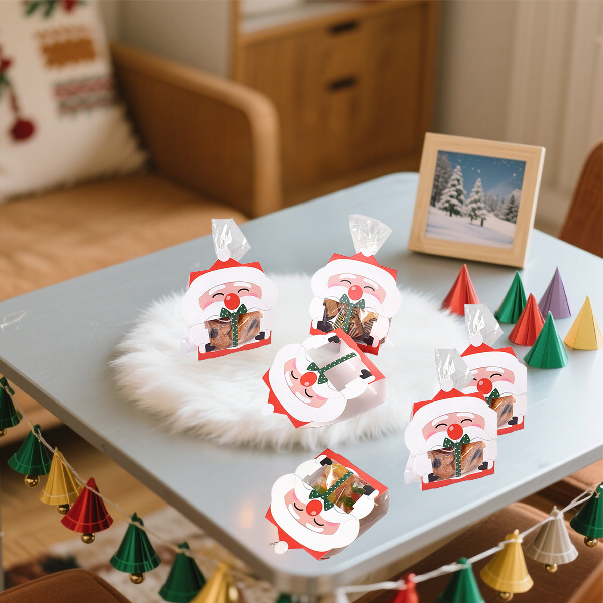 3D Christmas Goody Gift Boxes With Transparent Bags For Holiday Xmas Goodie Paper Boxes, School Classroom Party Favor Supply, Santa Claus Design Candy Treat Cardboard Cookie Box For Xmas G