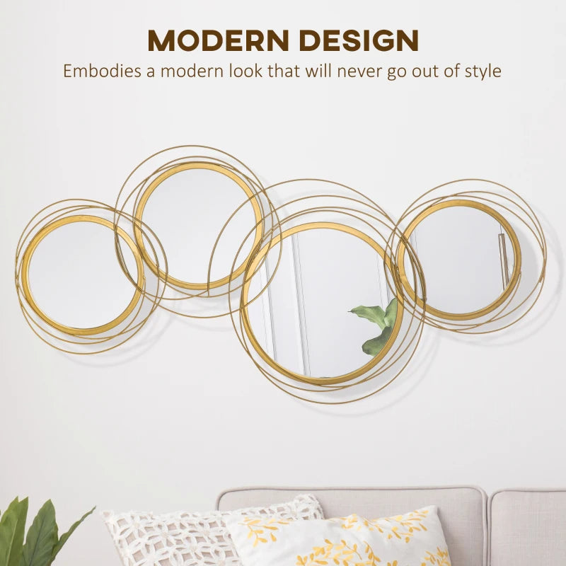 Ircle Mirror For Wall, Modern Metal Wall Art For Living Room, Bedroom And Dining Room, Gold