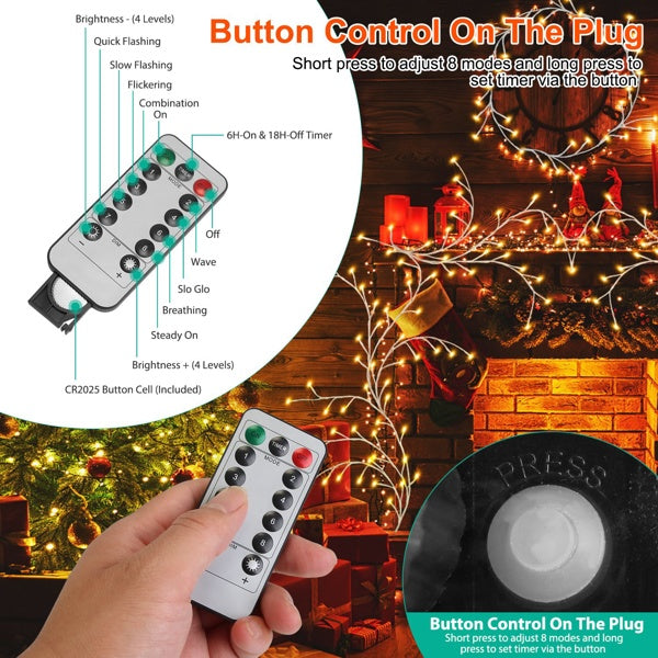 Lighted Birch Garland, 7.87ft 144 LED Warm White Lights With 8 Modes, Remote & Timer, IP45 Waterproof Flexible Branches For Home Decor