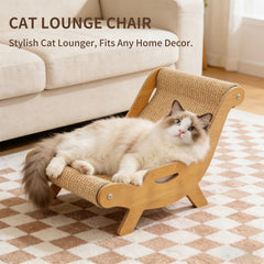 51.5-32-35cm Sisal Cat Scratcher Lounge Chair, Wooden Frame -Sisal Scratching Surface, 2-in-1 Scratching & Lounging