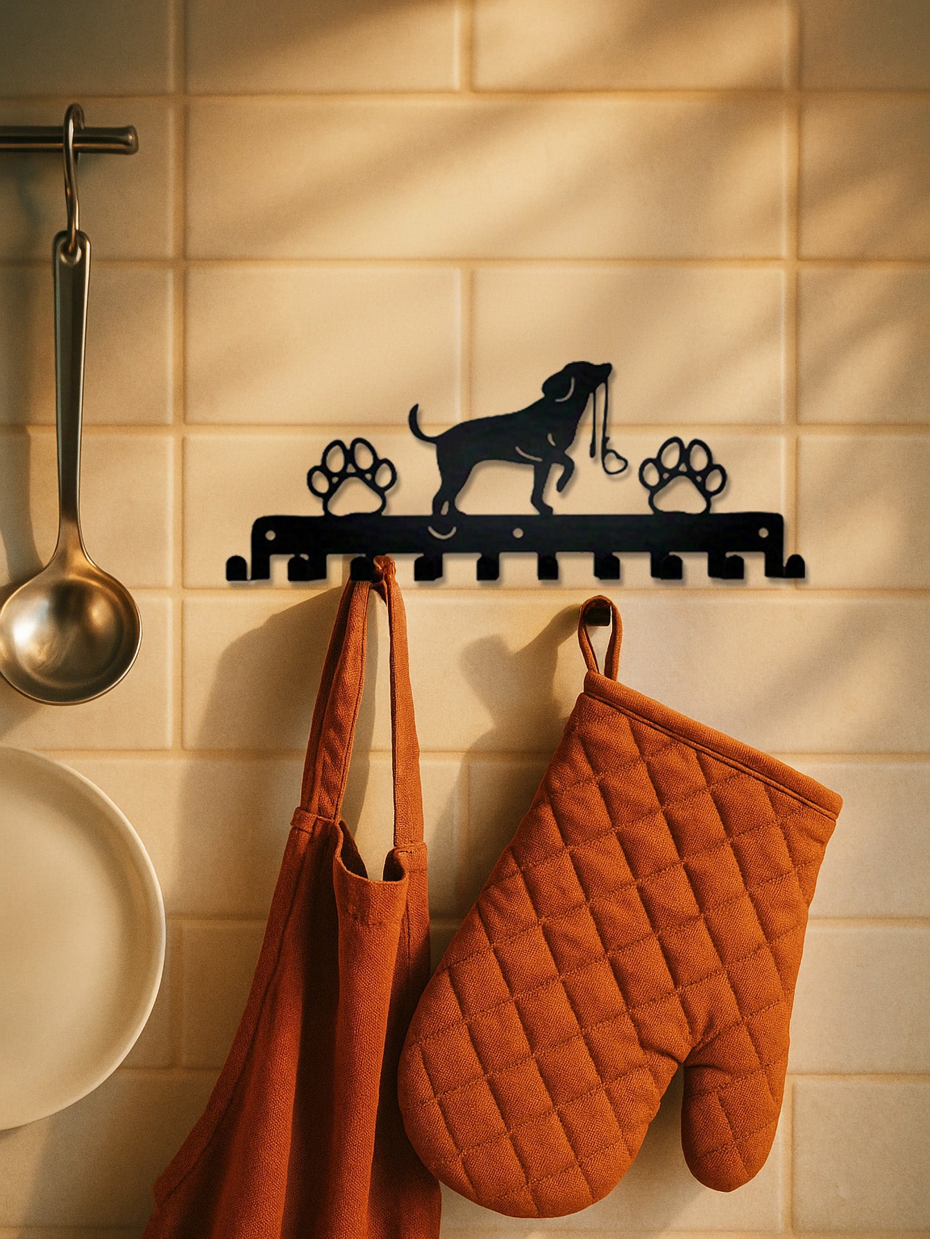 Farmhouse Style Dog Hooks Wall Decor - Rustic Wooden Coat Rack & Key Holder