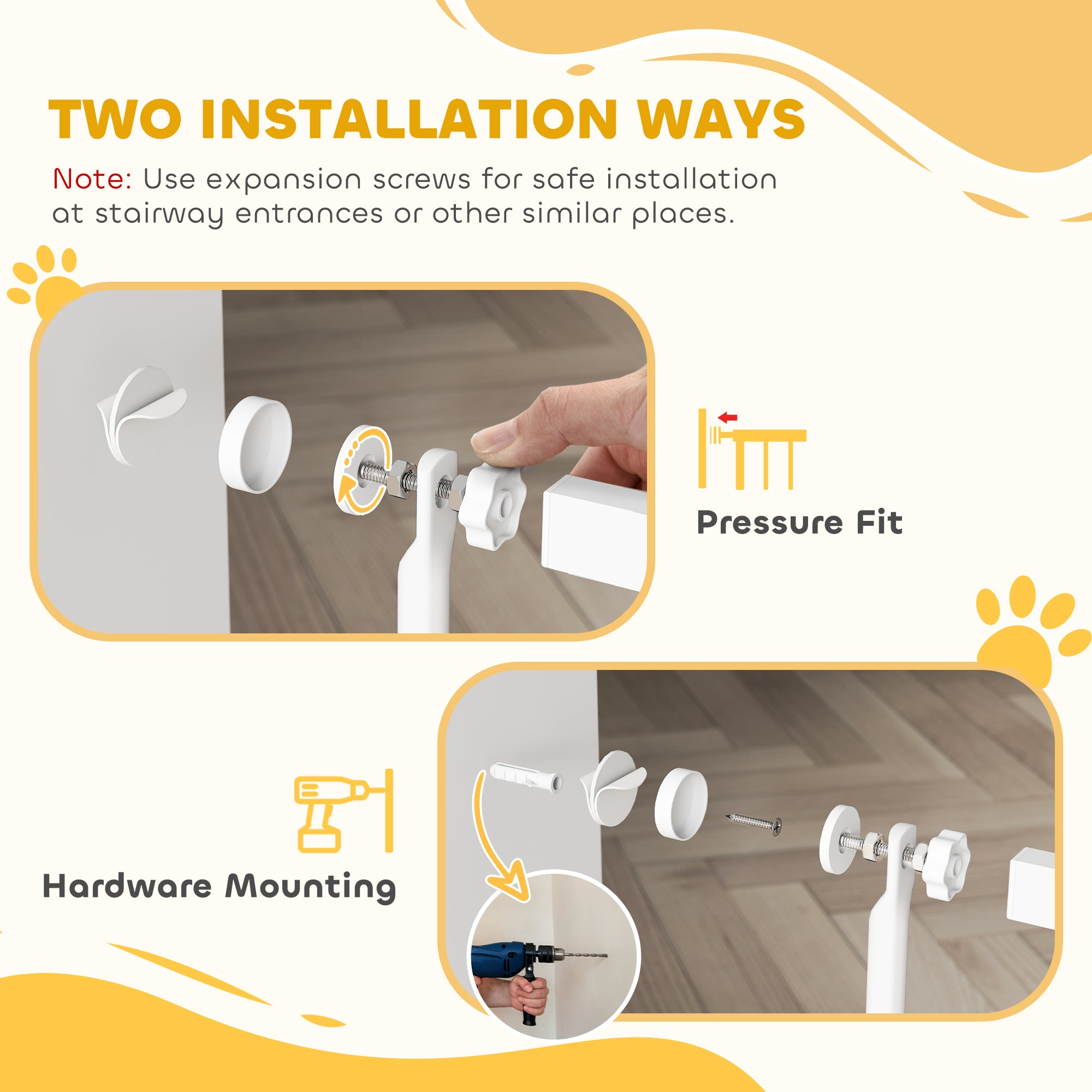 67" Extra Tall Pet Gate, 30"-41" Dog Gate with Cat Door, 1.4" Narrow Gap, 2.8" and 5.5" Extension, for Doorway, Hallway