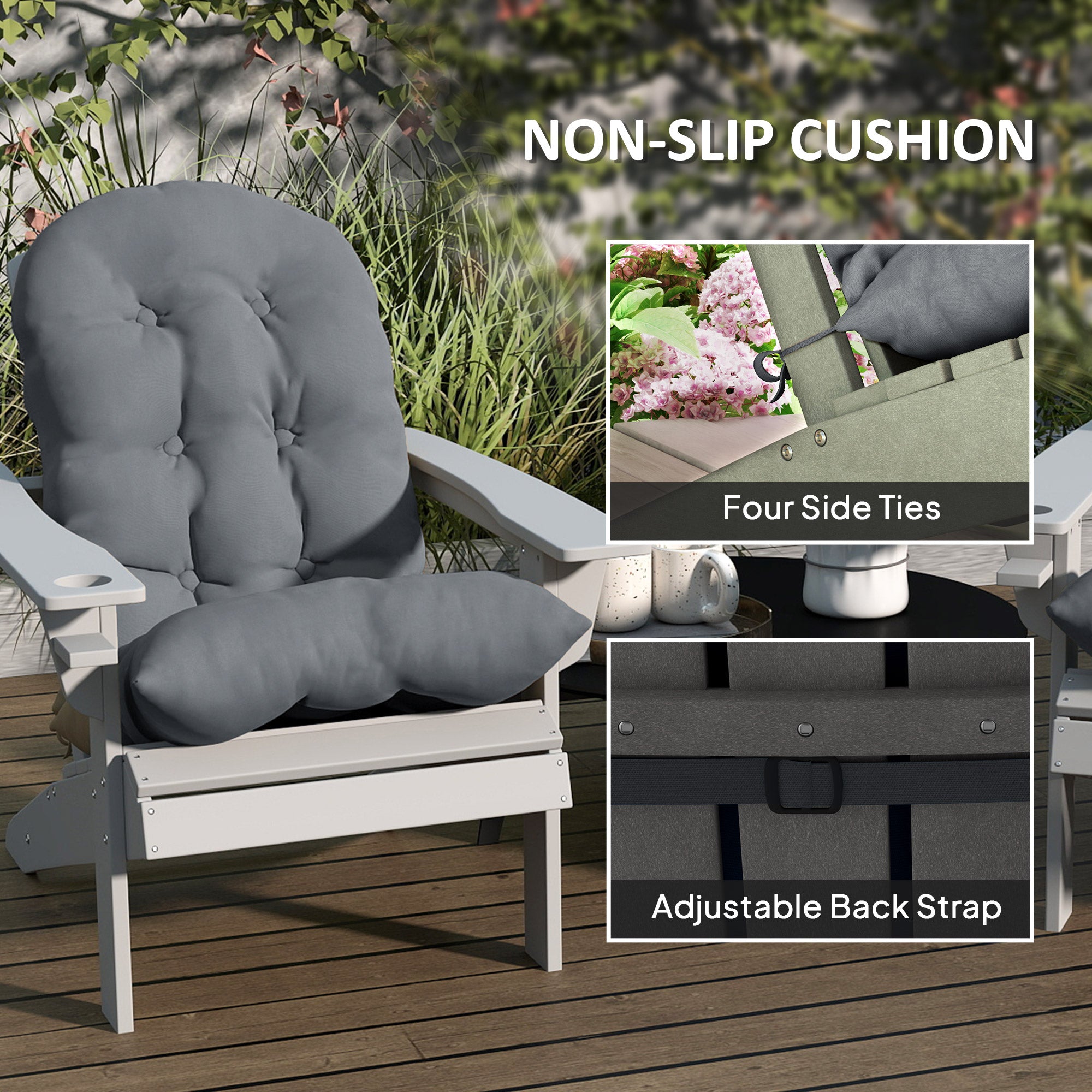 Chair Cushions Set Of 2, Tufted High Back Patio Non-Slip Cushions For Chairs, Gray