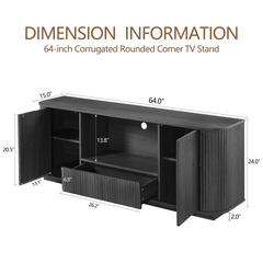 64 Inch Wavy TV Stand, Rounded Sideboard, Storage Cabinet  Wooden Vertical Stripe Cabinet For Living Room Bedroom Entryway Black,64W X 15D X 24H.