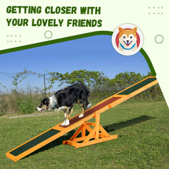 Wooden Dog Agility Seesaw for Training and Exercise, Platform Equipment Run Game Toy, Weather Resistant Pet Supplies, 71" L x 12" W x 12" H, Natural