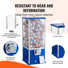25'H Gumball Machine Vending Coin Bank Vintage Gumballs Dispenser PS Bule